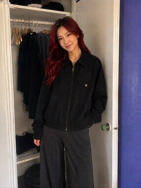 TanJay Black Faux Suede Classic Collared Bomber